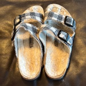 Fleece lined gingham Birkenstocks